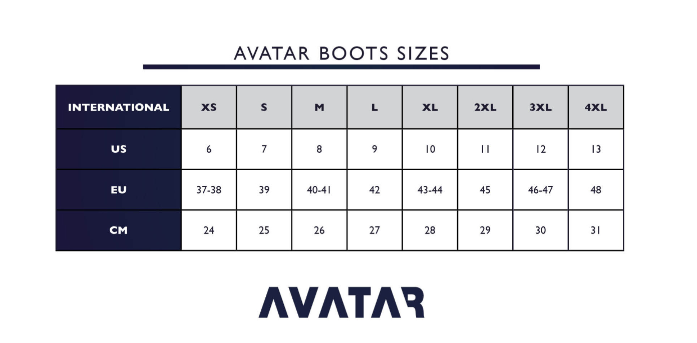 Avatar boots sizes